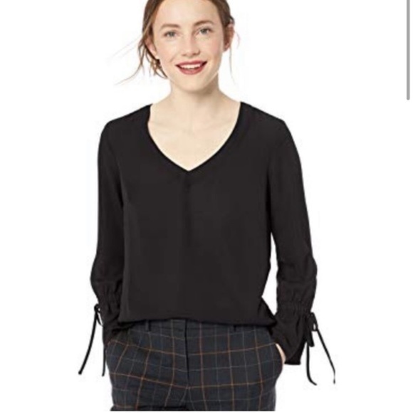 J. Crew Mercantile V-Neck Long Sleeve Sheer Blouse Tie Bell Sleeves, Black 8 NWT - Picture 3 of 12